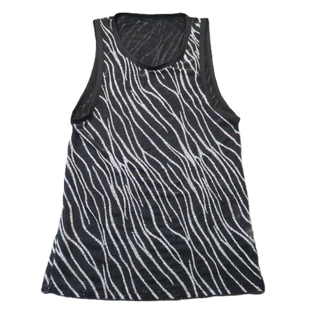 Sheer Metallic Zebra Print Mesh Tank Top Mens M Black Shimmer Stretch Club Goth
